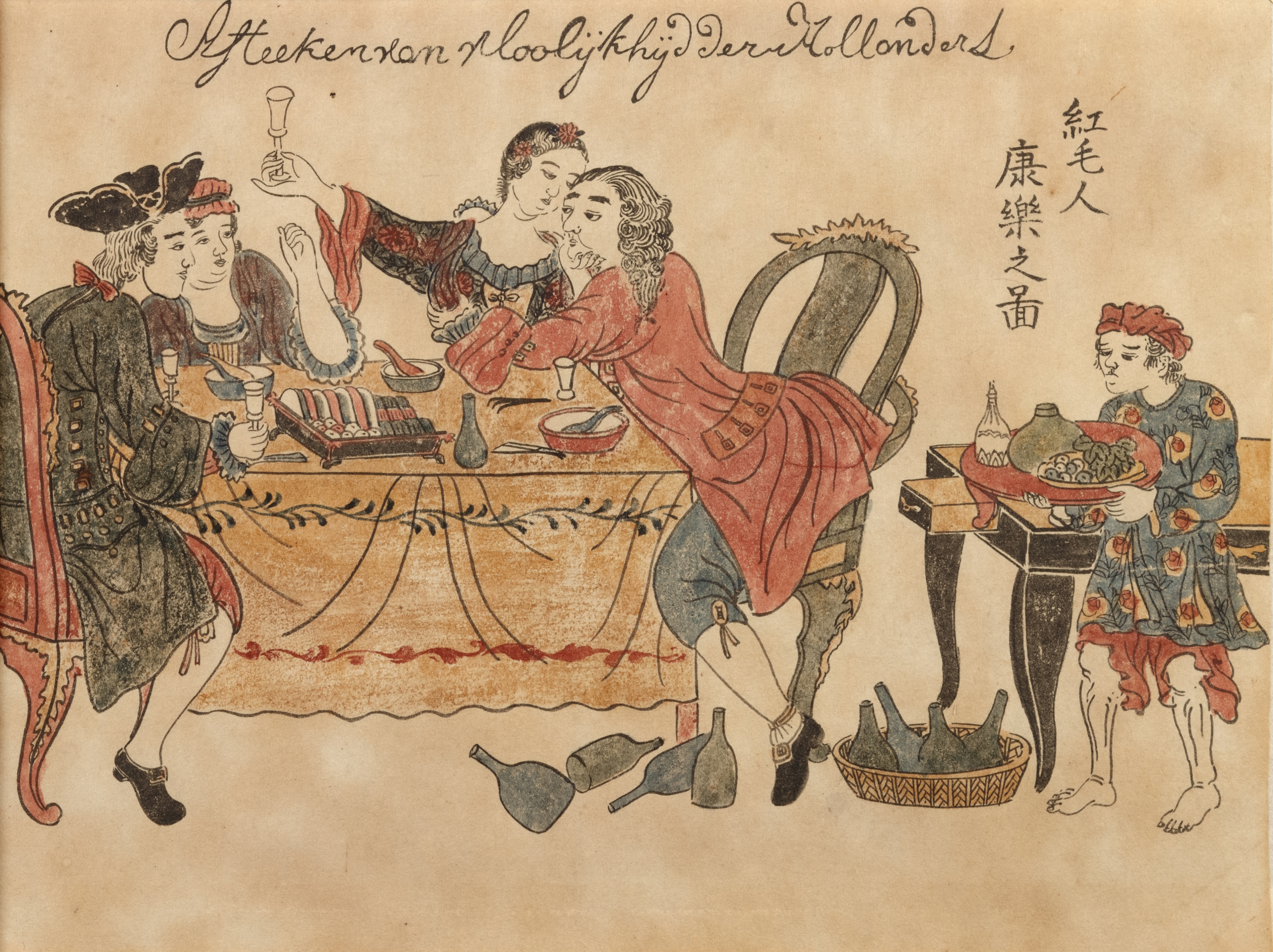 Woodblock print with Drunk Dutchmen, early 19th century, from our collection (for sale)