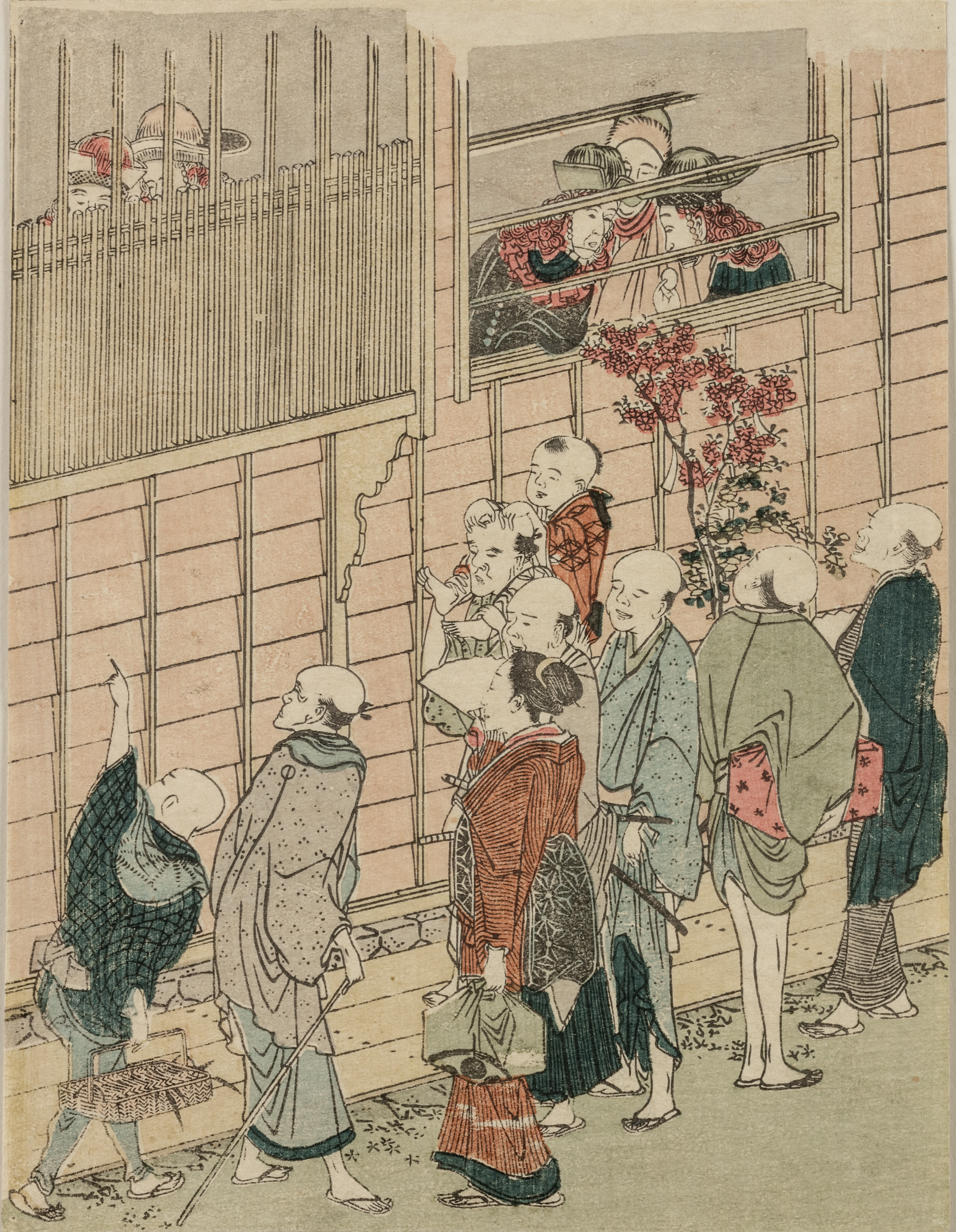 KATSUSHIKA HOKUSAI (1760-1849), woodblock of Nagasaki Hotel with Japanese spying on the Dutch (for sale)