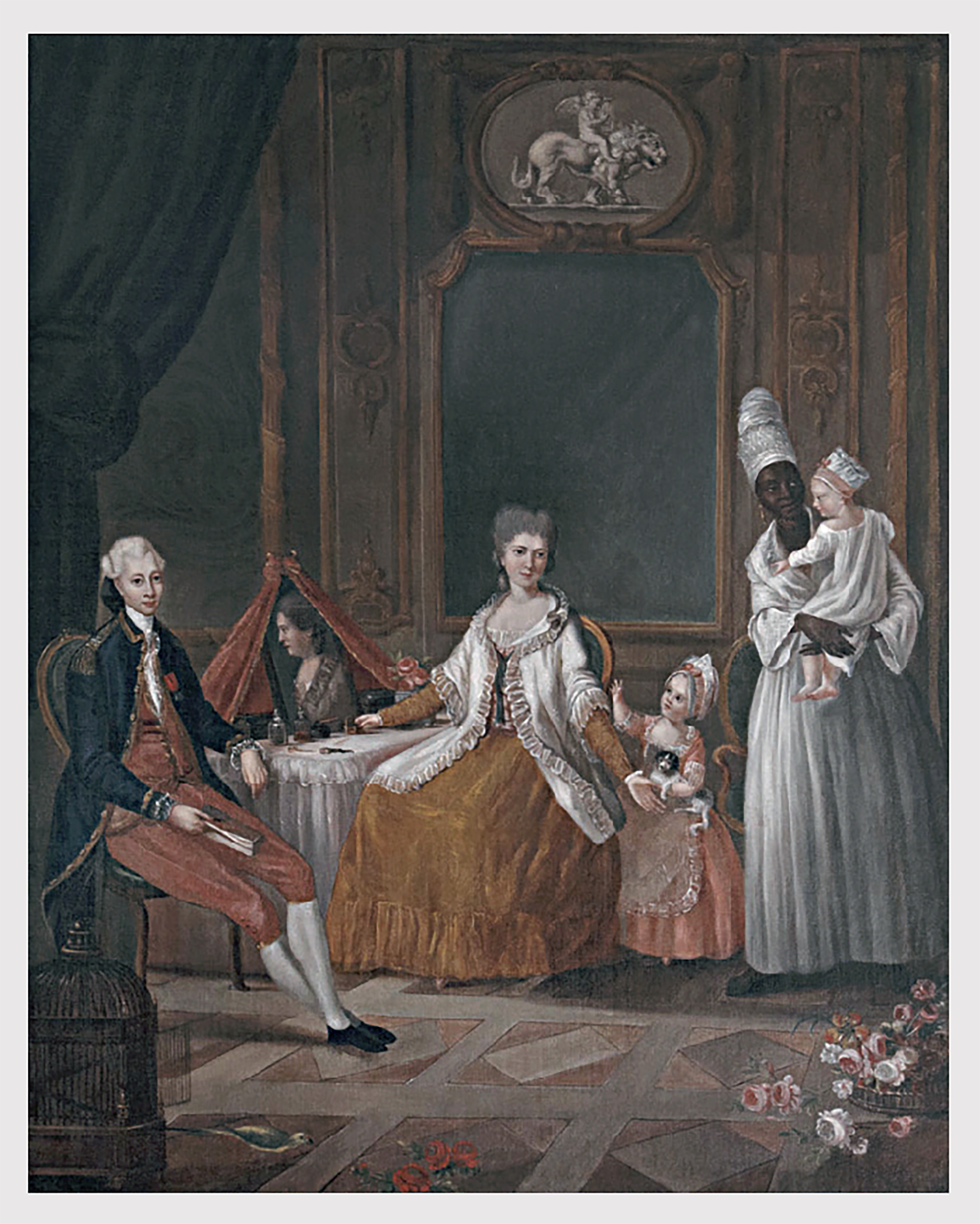 Fig. 3 - Marius-Pierre Le Masurier (1735-1801), Portrait de la famille Maximilien Claude Joseph de Choiseul Meuse (1736-1816), à la Martinique, accompagné d’une nourrice tenant un enfant dans ses bras (1775), Musée d’Aquitaine, Bordeaux